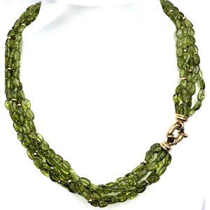 16 Inch Vintage 18k 5 Strand Peridot Necklace Torsade Gold Beads